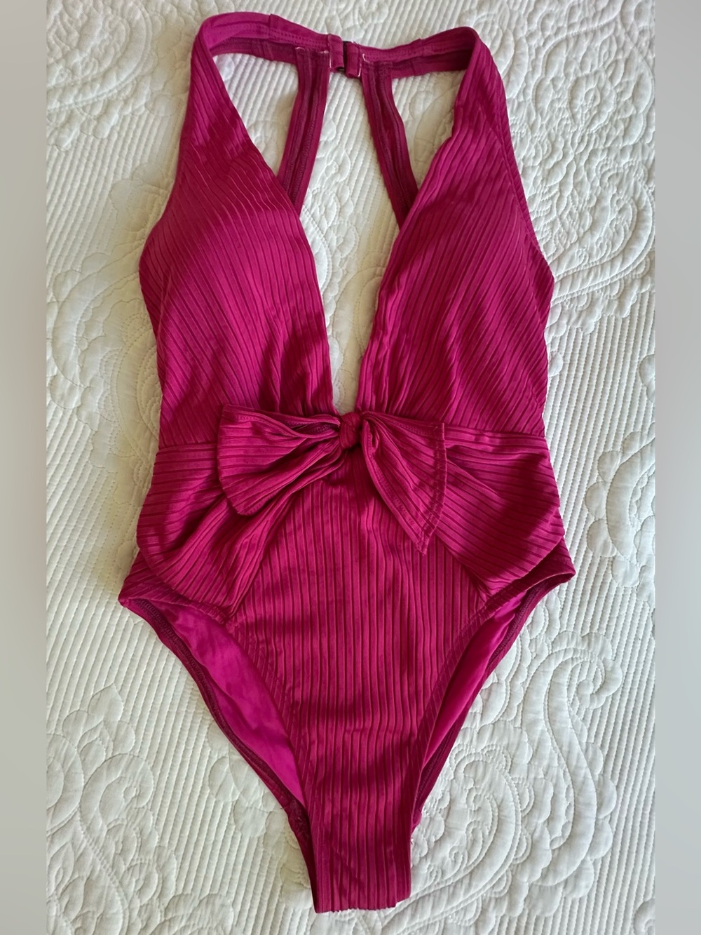 Robin Piccone Hot Pink One-Piece Swimsuit with Front Tie
